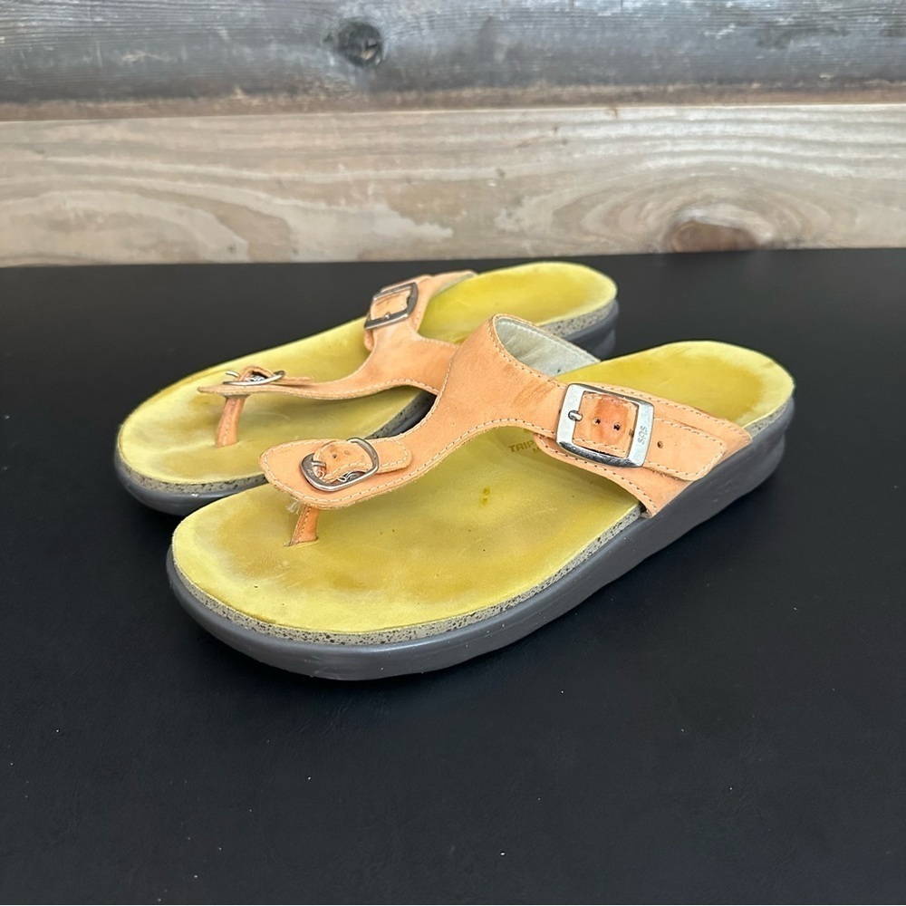 SAS Tripad Sanibel Leather Slip On Flip Flop Thong Sandal Womens Orange 8M